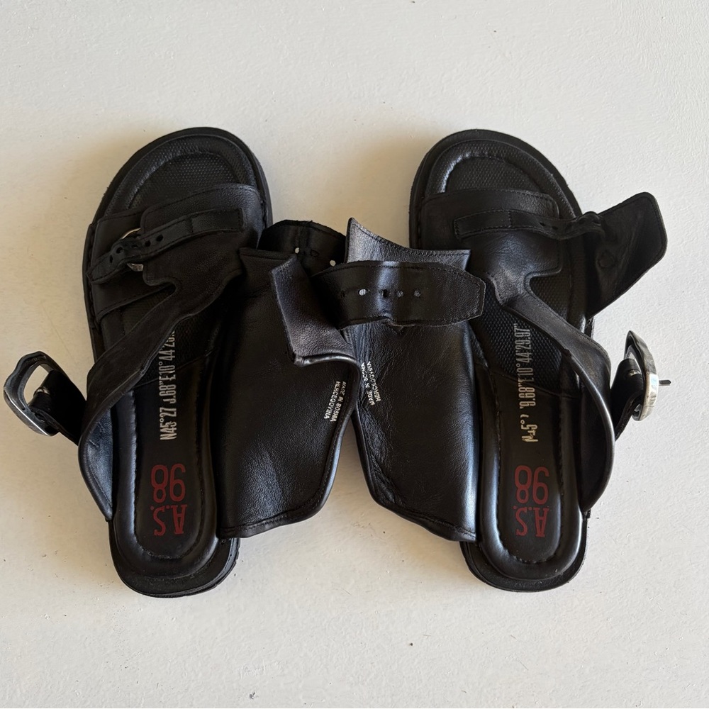A.S. 98 Black Leather Sandals Made In Bosnia Excellent Condition Womans Size 39 - Picture 8 of 10